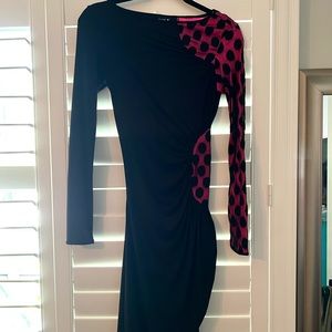 Form Fitting Dress with hot pink polka dot details